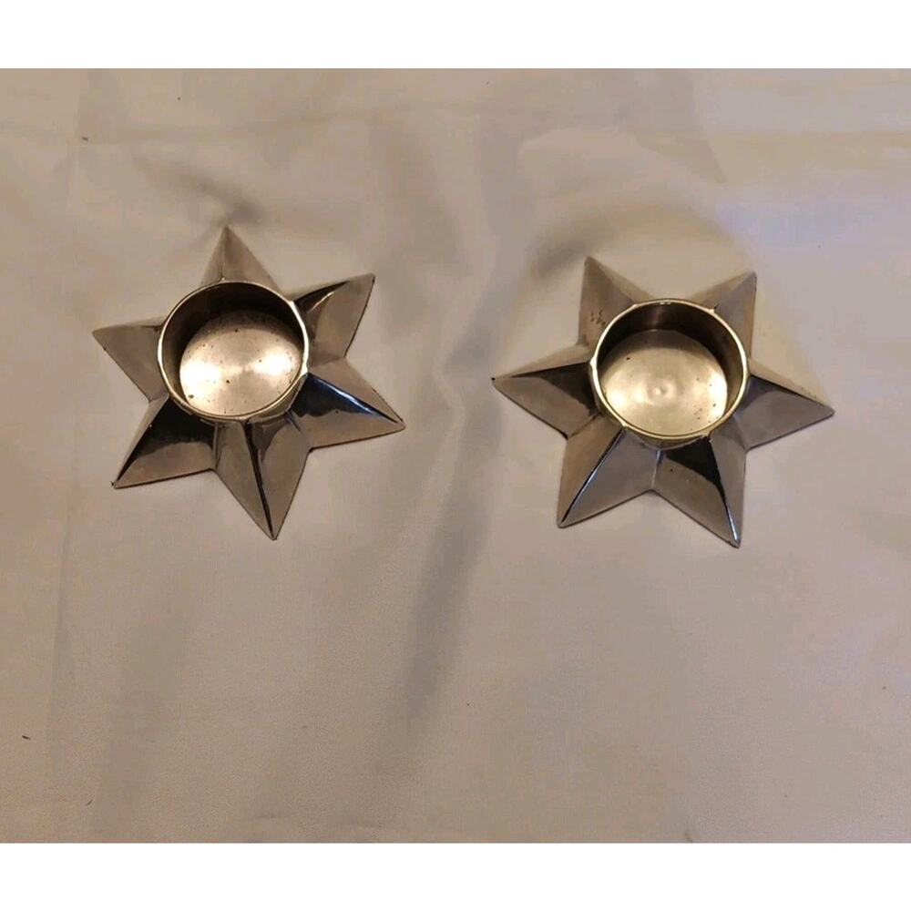 MCM Starburst Metal Silver Candle Holders